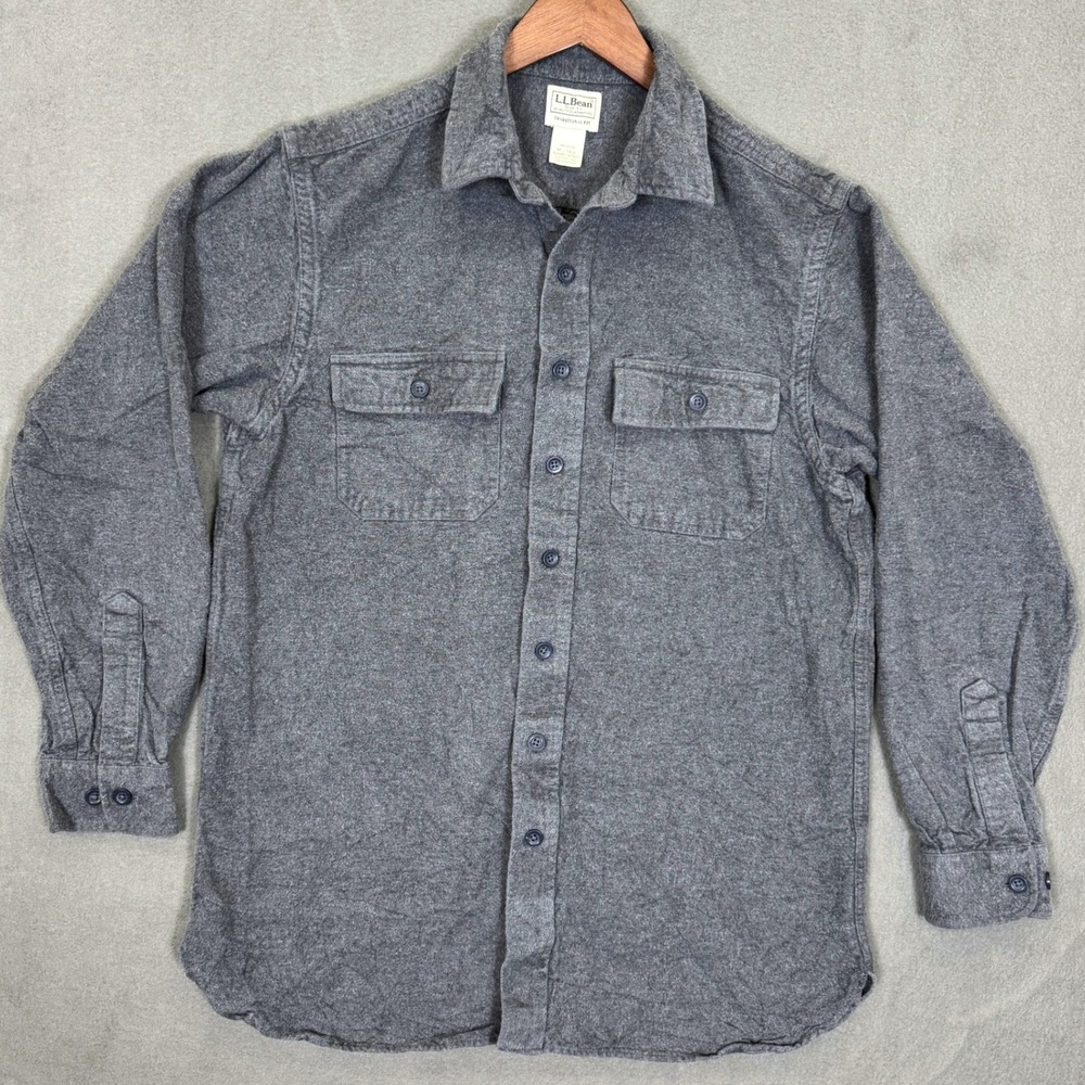 L.L.Bean Chamois Flannel Shirt Men M Tall Gray Cotton Traditional Fit Pockets
